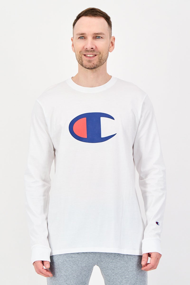 Champion Men Sportswear Fit Long Sleeve Outdoor T-Shirt, White - Image 1